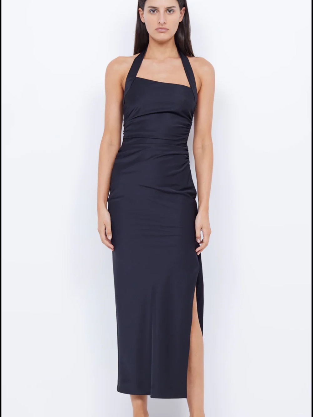 NWT Bec & Bridge Ula Asym Black Halter Midi Dress